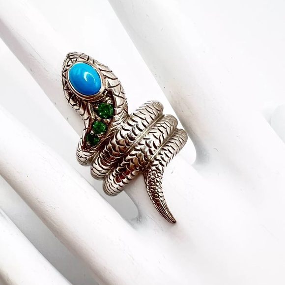 🎃Nicky Butler 925 Sterling Silver Turquoise SNAKE Coiled Ring Brand New Unique - Picture 6 of 12